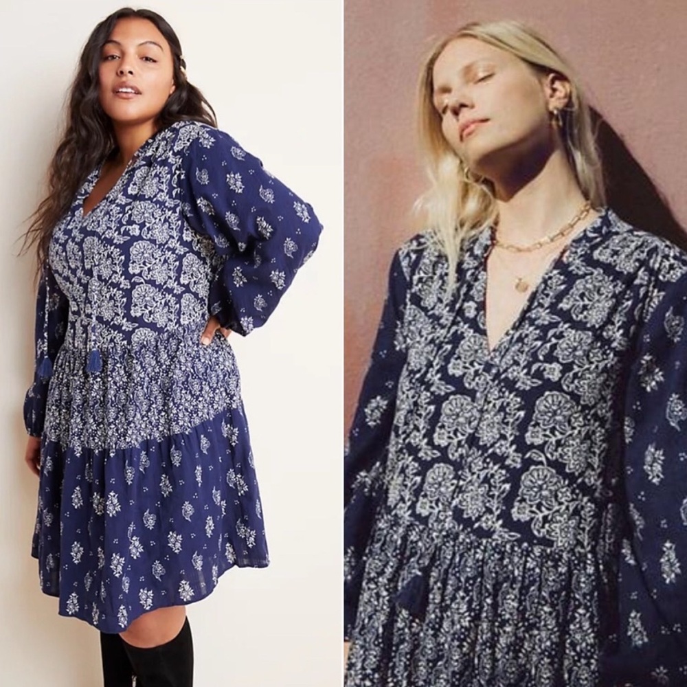 Anthropologie Blue Floral Mini Dress